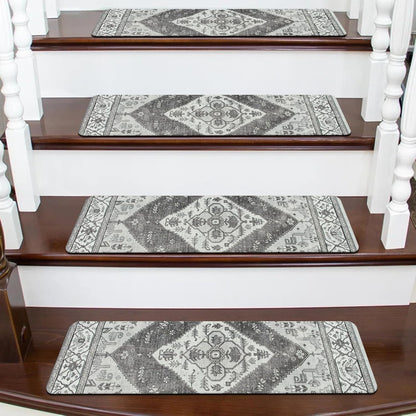 OJIA Non-Slip Carpet Stair Treads for Wooden Steps Set of 15, 30''X8'' Indoor Runner Resistant Rugs Rubber Safety Mats for Dogs, Kids & Elders, Stairway Grip
