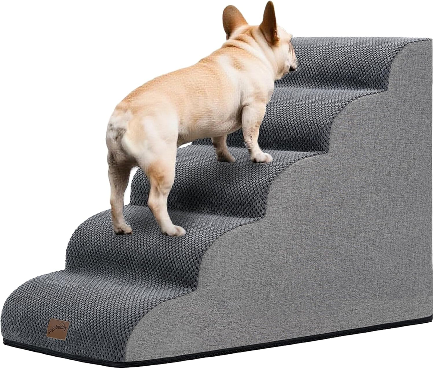 GoGoBunny Ramp Dog Stairs for Couch Sofa and Chair 15.7" H, 3-Step Pet Steps for Small Dogs and Cats, Non-Slip Waterproof Fabric Cover, Stable and Balanced Indoor Step, Pets Friendly, Grey