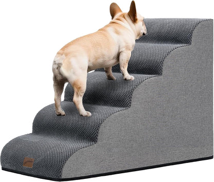 GoGoBunny Ramp Dog Stairs for Couch Sofa and Chair 15.7" H, 3-Step Pet Steps for Small Dogs and Cats, Non-Slip Waterproof Fabric Cover, Stable and Balanced Indoor Step, Pets Friendly, Grey