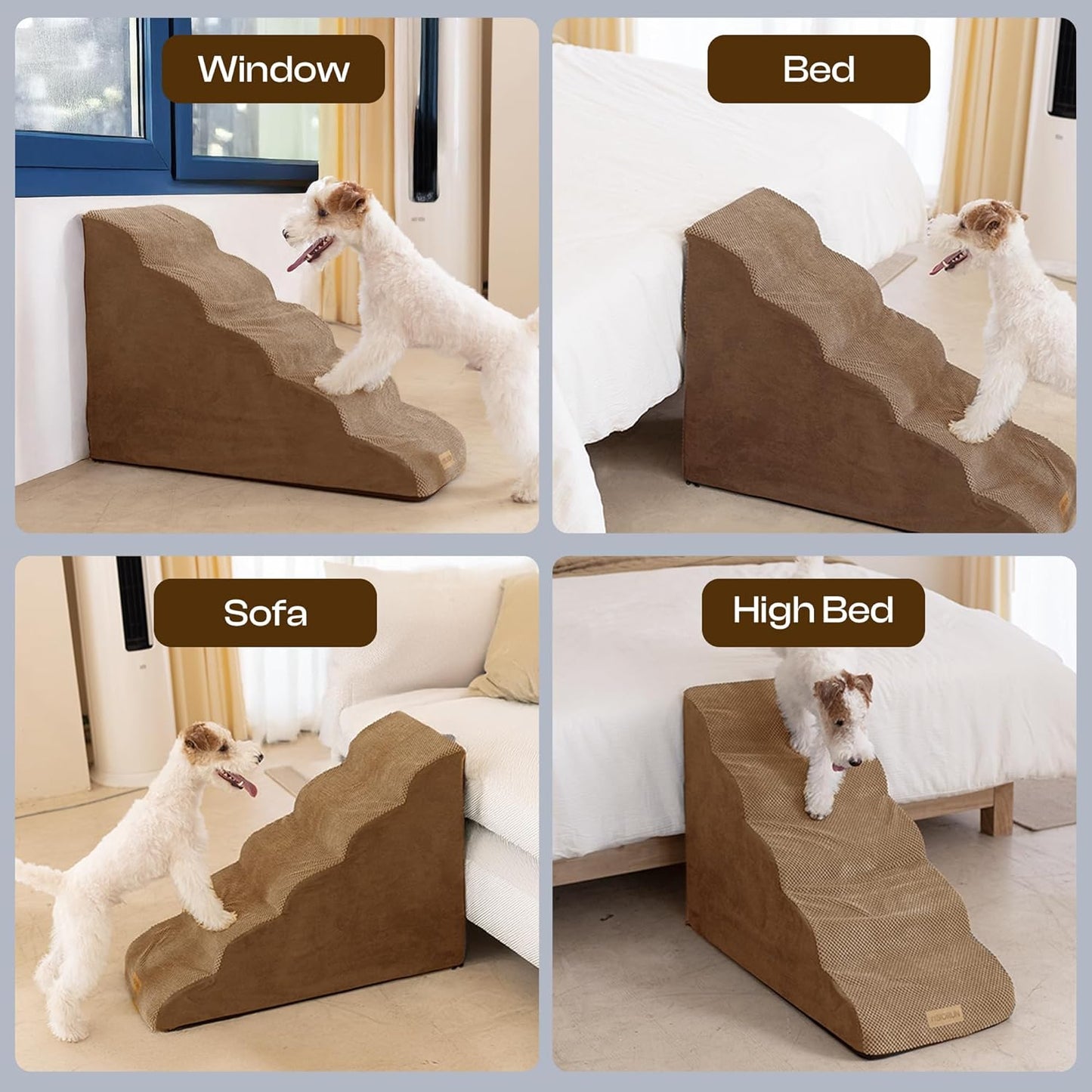 Dog Stairs for High Beds Up to 30", Extra-Tall 5-Step Dog Steps for Bed, 24.5" Tall Foam Pet Stairs for Small & Medium Dogs, Gentle Slope Cat Ramp for Bed with Washable Cover