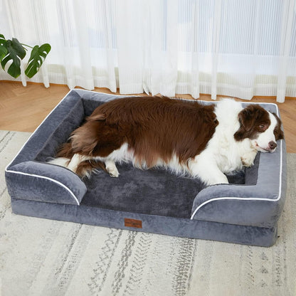 Comfort Expression Orthopedic Dog Bed for Extra Large Dogs 42x30 Inch, Waterproof Egg Crate Foam XL Pet Bed with Removable Bolsters, Dog Couch with Washable Cover & Non-Slip Bottom, Grey - Colors A