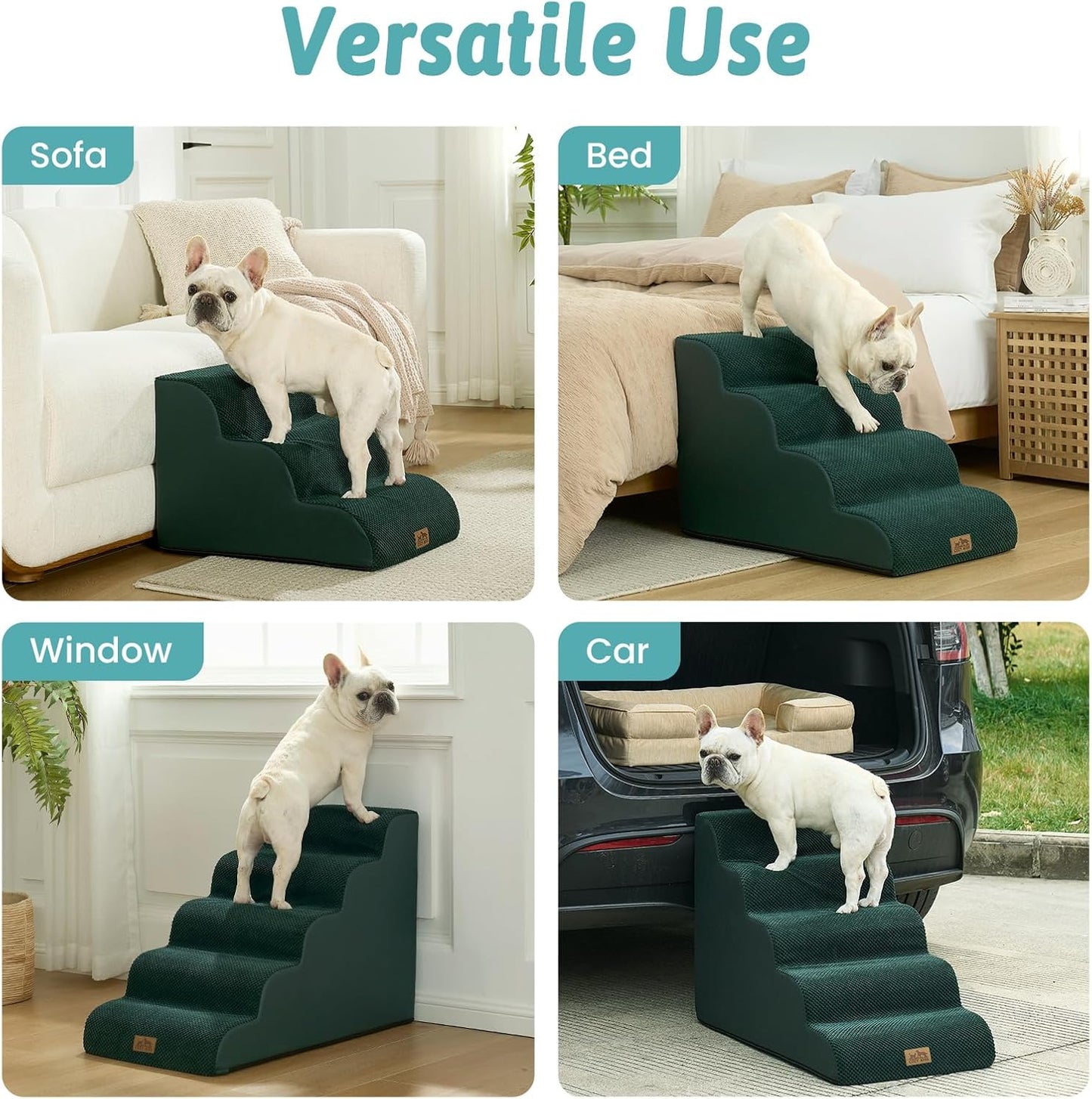 COZY KISS Dog Stairs for Small Dogs 15.7" H, Curved Dog Step for Puppy, Older Cat, Medium Pet Ramp for Sofa, Couch or Chair, Ladder with High Density Foam, 3 Step, 15.7x22.4x15.7 inch, Beige