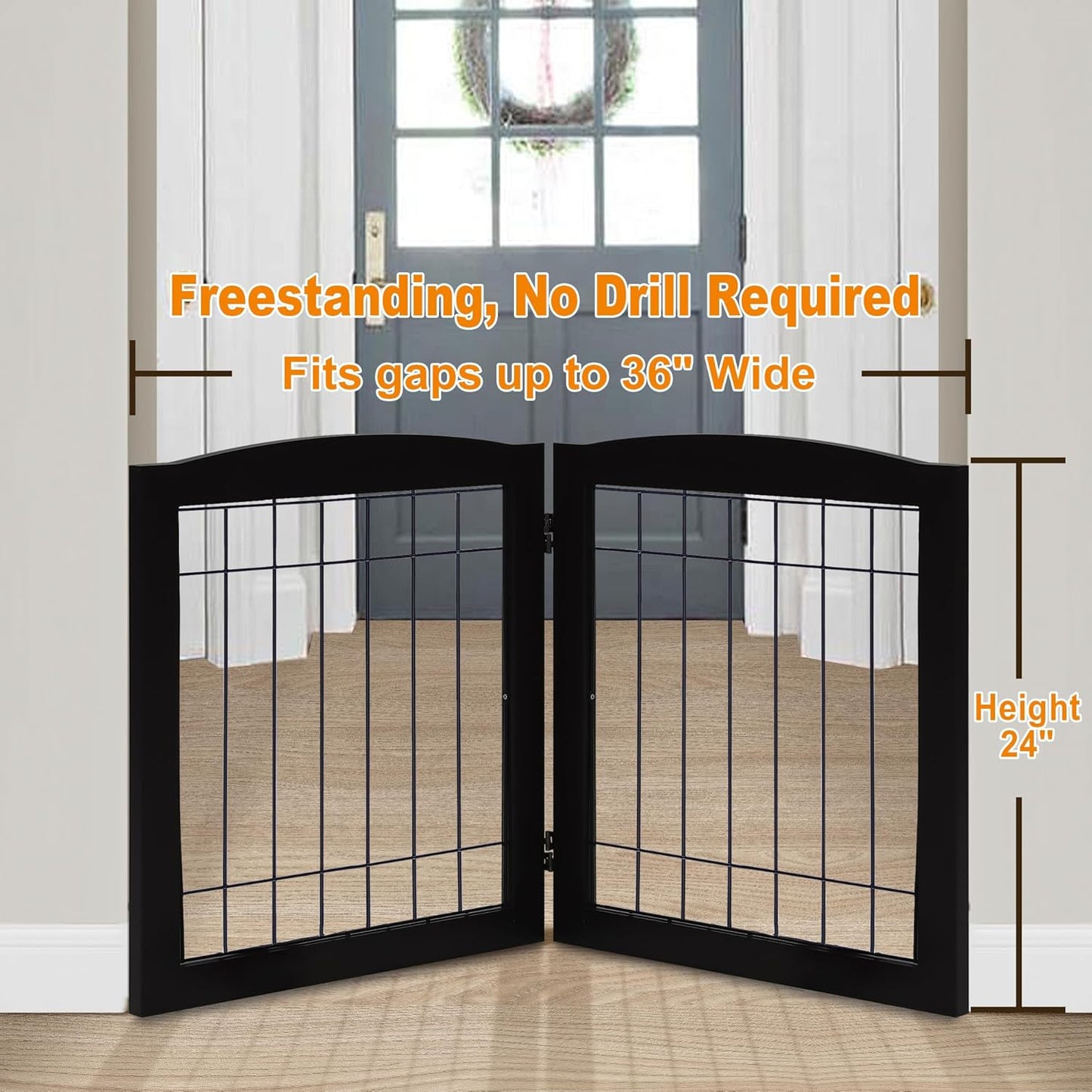 LZRS 2-Panel Freestanding Foldable Wood Dog Gate – Solid Wood & Steel Wire, Chew-Resistant Pet Barrier for Indoor Use, Ideal for Small to Medium Dogs, White