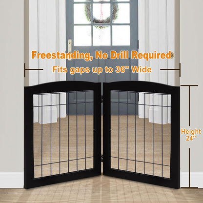 LZRS 2-Panel Freestanding Foldable Wood Dog Gate – Solid Wood & Steel Wire, Chew-Resistant Pet Barrier for Indoor Use, Ideal for Small to Medium Dogs, White