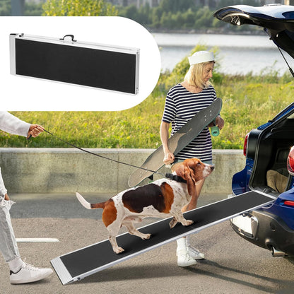 8FT Long Dog Ramp, Car Truck SUV Pet Ramp, Aluminum Portable 15 inches Wide 96 inch Long Folding Pet Vehicle Ramps Ramps for Small Medium Large Dogs and Cats, 400 Lbs Capacity