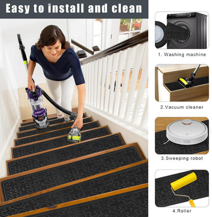 FlowaFoli Stair Treads for Wooden Steps Indoor,8" X 30" (15 in Pack) Stair Treads Non Slip, Machine Washable for Kids Elders and Pets,Beige