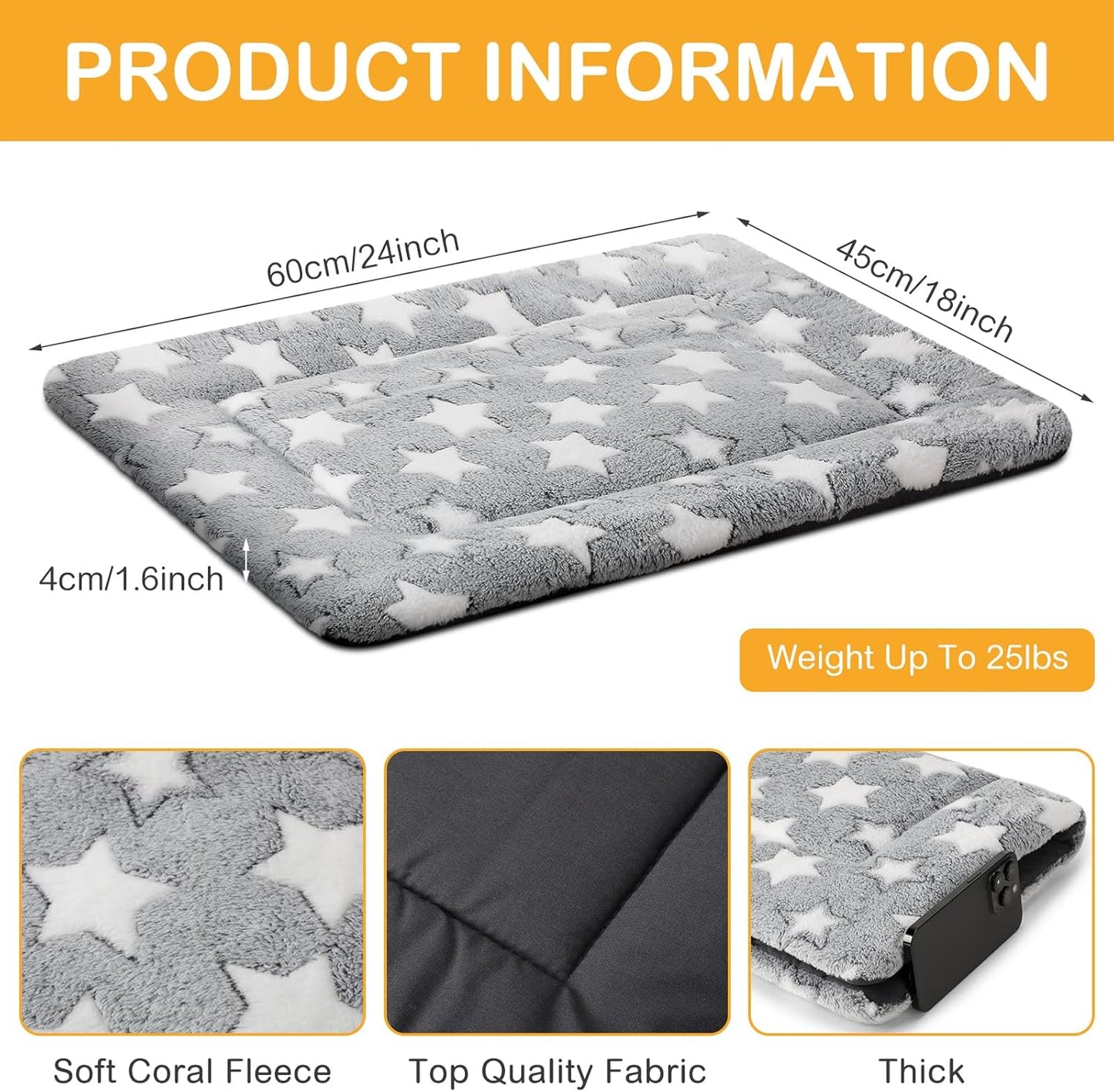 VitalCozy 4 Pcs Dog Crate Pads, Ultra Soft Warm Washable Anti-Slip Kennel Bed Mat for Pets, Reversible, Replaceable, Cage Liner for Small Medium Large Dogs and Cats (18 x 24 x 1.6 Inch,Star,Gray)