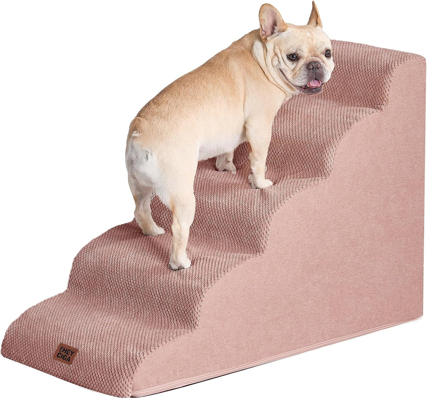 EHEYCIGA Curved Dog Stairs Ramp for High Beds 19.7" H, 4-Step Dog Steps for Small Dogs and Cats, Pet Stairs for High Bed Climbing, Non-Slip Balanced Pet Step Indoor, Grey
