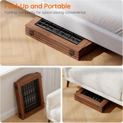 HOOBRO Dog Gate with Door Walk Through, 24.8'' Tall Freestanding Pet Gate with 2 Support Feet, Foldable Dog Fence Indoor, 360° Rotating Hinges, for Doorways, Stairs, Walnut BH85PP03