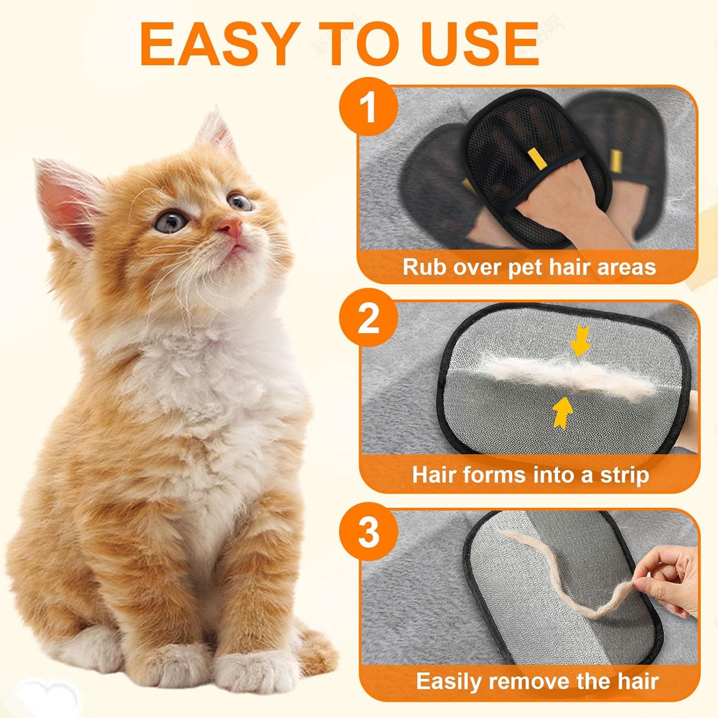 2 Pcs Pet Hair Removal Gloves,Electrostatic Pet Hair Remover,Reusable Cat & Dog Hair Remover for Couch,Furniture,Bed (Black)