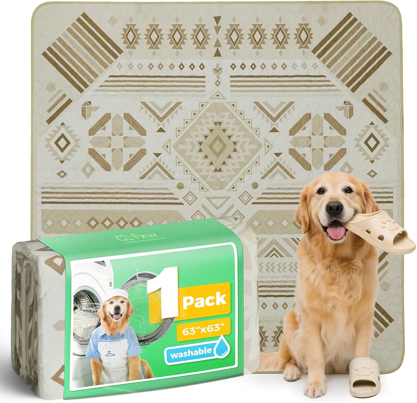 FXW Washable Pee Pads for Dogs, Puppy Pads with Super Absorbent, Specifically Designed for FXW Rollick/Homeplus 24inch 6 Panels Dog Playpen, 39" x 63" Rectangle, Khaki, 1 Pack
