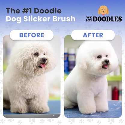 We Love Doodles Large Slicker Brush & Lavender Detangler Spray Pack - for Long-Haired Dogs, Dog Leave-In Conditioner for Reducing Mats, Knots & Tangles, Dematting & Conditioning Kit, 16 oz