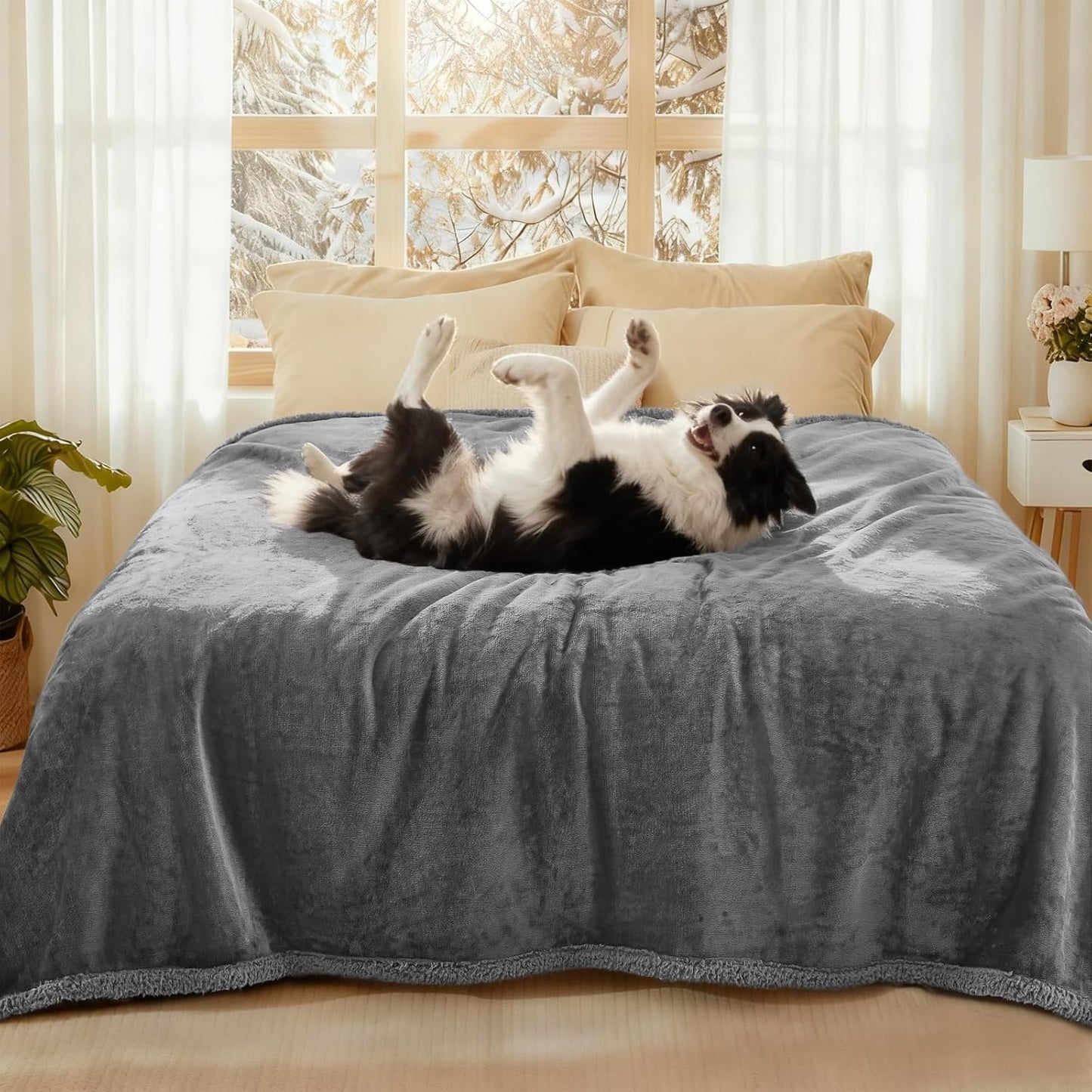 Luciphia Waterproof Bed Blanket Washable,Soft Sherpa Fleece Puppy Reversible Throw Blankets for Small Dog Cat,Furniture Cover Protector Couch Bed from Liquid Pee and Pet Fur, Light Grey, 40" x 28"