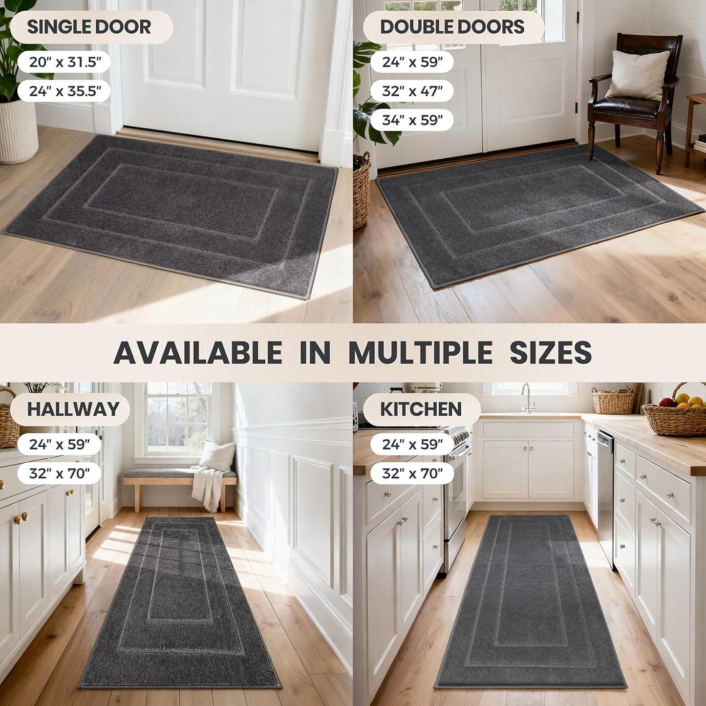 PURRUGS Dirt Trapping Door Mat 32" x 47", Non-Slip/Skid Machine Washable Entryway Rug, Dog Doormat, Super Absorbent Welcome Mat for Muddy Wet Shoes and Paws, Grayish Brown