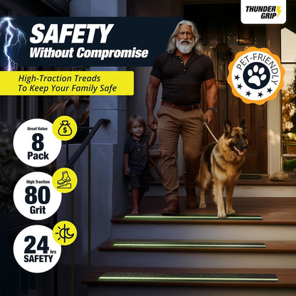 THUNDER GRIP Glow in the Dark 30" x 6"-12-Pack Weather Resistant Outdoor Stair Treads 80-Grit