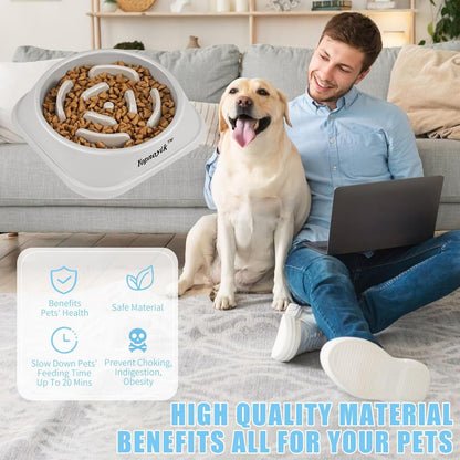2 Pack Slow Feeder Dog Bowls for Healthy Eating, Non-Slip and Anti-Choking Design, Reduces Bloating & Overeating for Medium Dogs and Cats, Easy to Clean