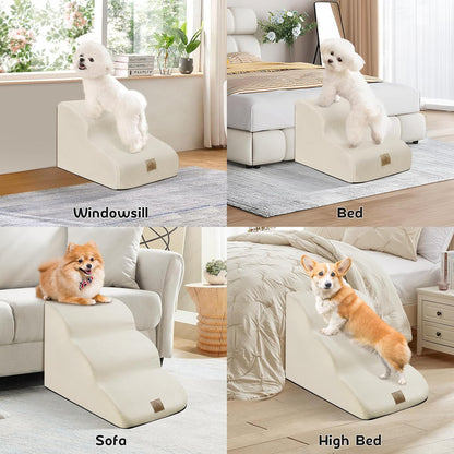 Mestuel 2-Tiers Extended Dog Stairs Steps for Couch Sofa, Dog Stairs for Small Dogs, Pet Stairs Ramp Ladder Friendly to Small Old Joint Injury Dogs Cats,Non-Slip & Washable,Blue