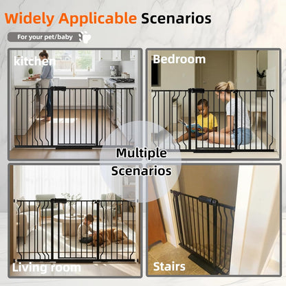 Extra Wide Baby Gate with Door, 52.76~62.2 Inch Wide Presure Mounted No Drill Metal Auto Close Child Gate for Stair Doorway - Indoor Outdoor Safty Gate for Toddler Dog Doggie, Black