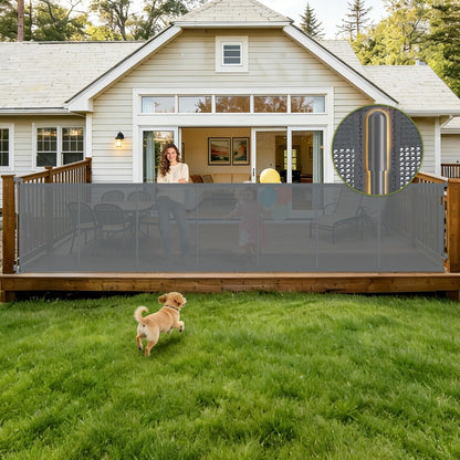 Retractable Baby Gates Extra Wide 200 Inch, 42 Inch Tall Mesh Dog Gate with Reinforcement Rods, Hardware Mounted Safety Gate for Large Openings, Stairs, Garage, Deck, Driveway, Indoor Outdoor, Black