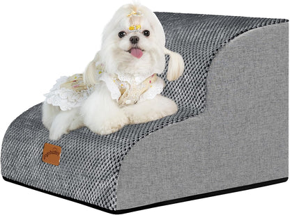 GoGoBunny Ramp Dog Stairs for Couch Sofa and Chair 15.7" H, 3-Step Pet Steps for Small Dogs and Cats, Non-Slip Waterproof Fabric Cover, Stable and Balanced Indoor Step, Pets Friendly, Grey