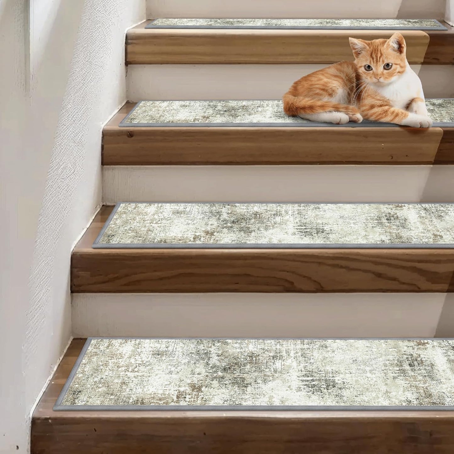 sarben Non Slip Stair Treads for Wooden Steps 15PCS - 8"x30" Indoor Safety Carpet, Edging Mats with TPE Adhesive Backing, Pet and Elderly Friendly Stair Rugs (Taupe) - Colors B