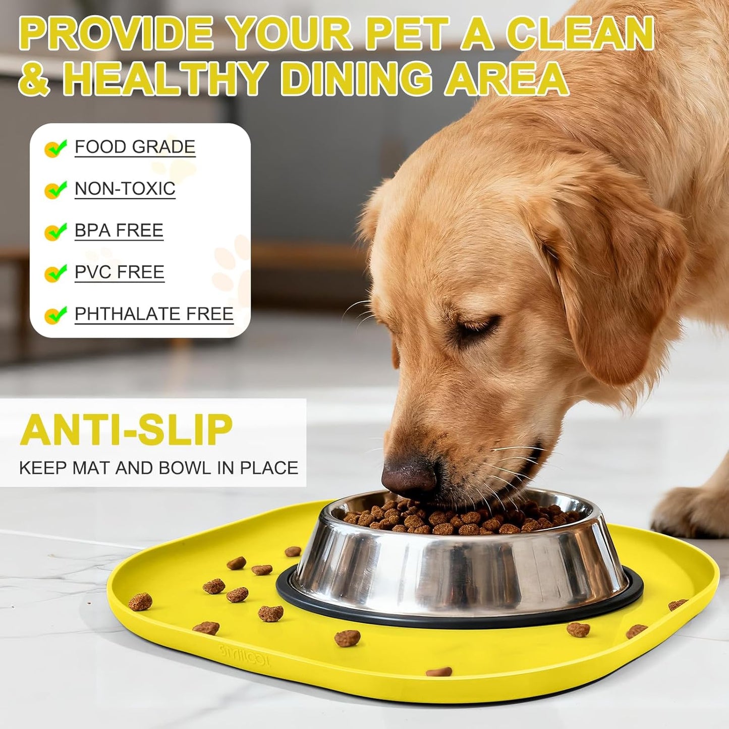 Small Silicone Pet Food Mat with Raised Edge for Food and Water Bowl, Square Dog Feeding Mats, Cat Food Trays for Floor Waterproof, Rubber Tray for Dogs and Cats, 12 x 12 x 0.7 Light Olive Green