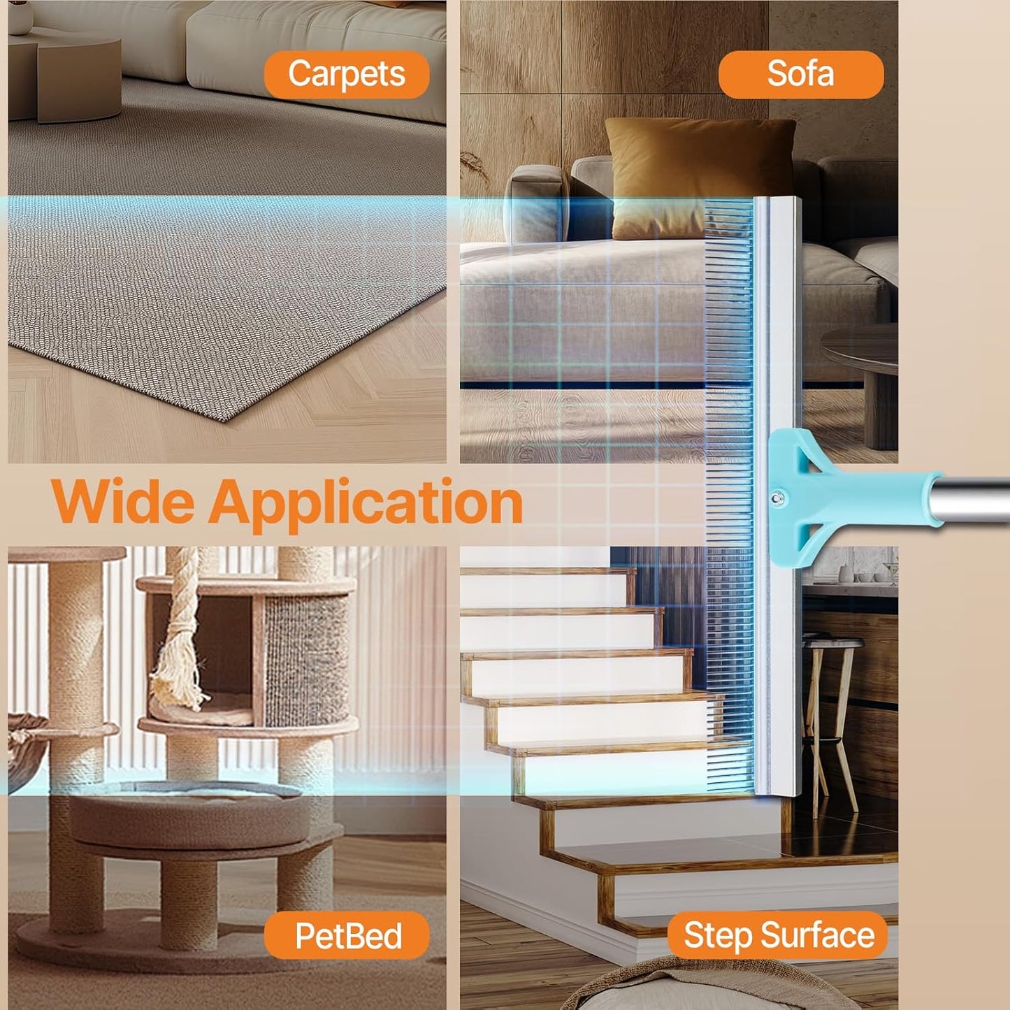 2 in 1 Carpet Rake for Pet Hair Removal, Reusable Pet Hair Remover, 54” Adjustable Long Handle Cat Dog Carpet Rake Scraper, Dog Hair Rake Brush for Rugs, Mats, Couch, Furniture