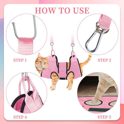 PatiencET Dog Grooming Hammock, Pet Grooming Hammock for Cats & Dogs with Security Strap, Dog Sling for Nail Trimming with Nail Clippers/Trimmer, Nail File, Pet Comb(Pink S)