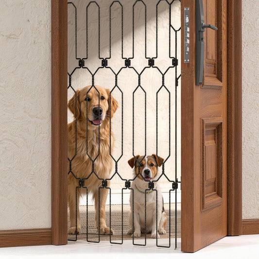 Metal Retractable Dog Gate for Front Door, Adjustable Pet Barrier & Door Blocker, Foldable Gate for Apartments, RVs, Indoor and Outdoor Use, 26” x 30”