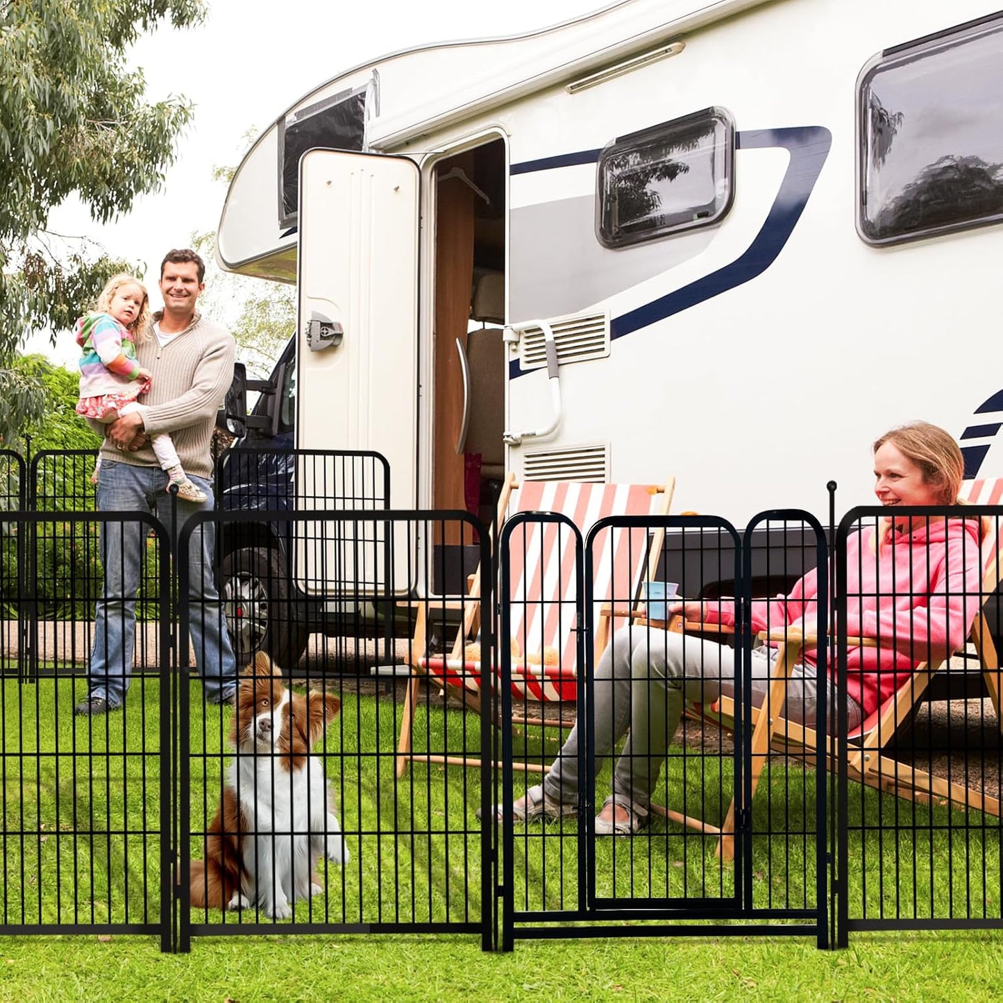 Getlay 36 in(H) Garden Fence, Wide Gate Low Threshold, 10 Panels Total 22.1 Ft(L) Heavy Duty Iron Animal Barrier Fence for Yard,Suitable for Indoor Or Outdoor Dog Fencing,Garden Border Fence