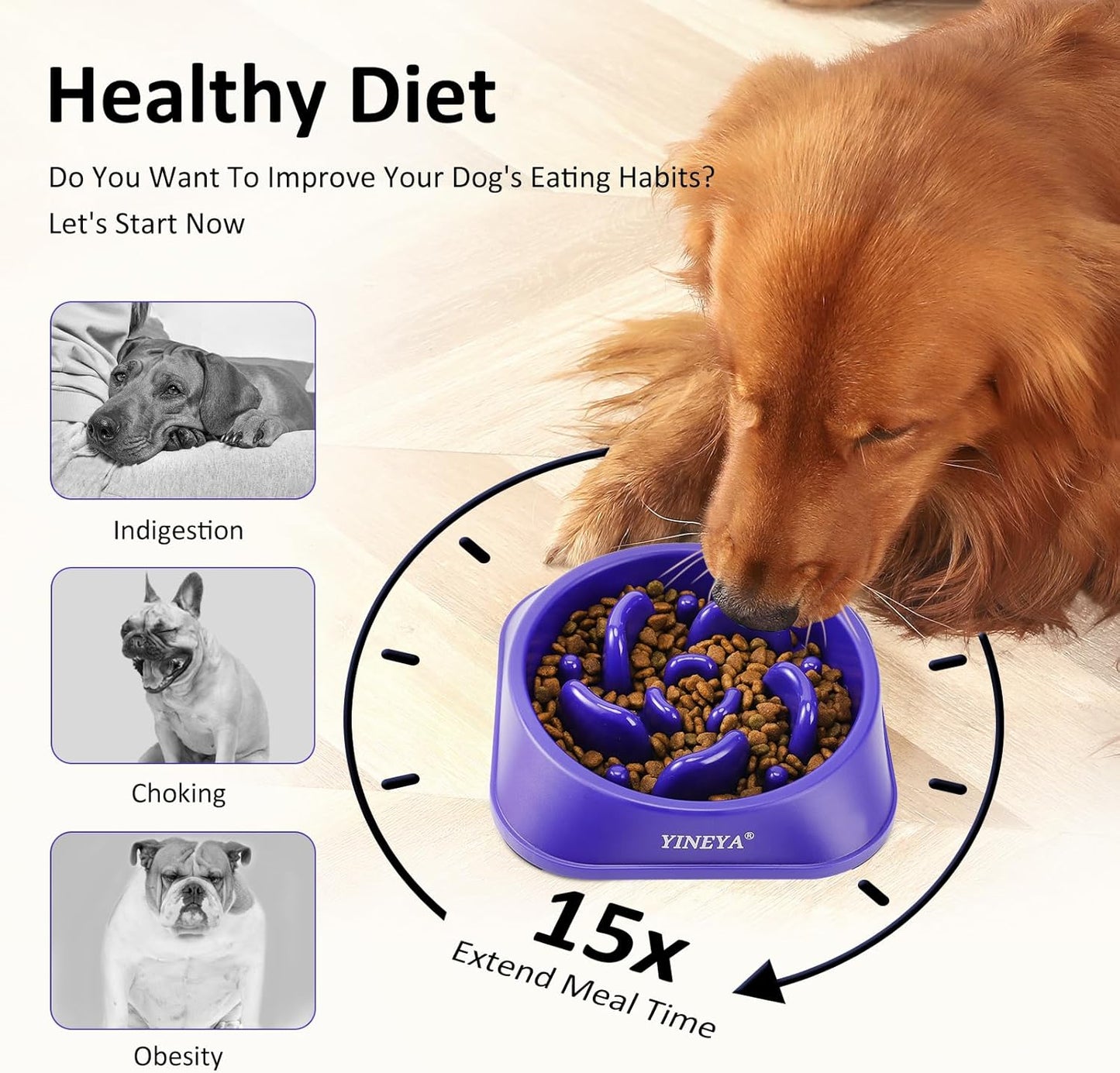 YINEYA Slow Feeder Dog Bowls, Pet Supplies that Slow Down Eating, Pet Food Bowls, Maze Dog Puzzle Feeder for Medium Breed