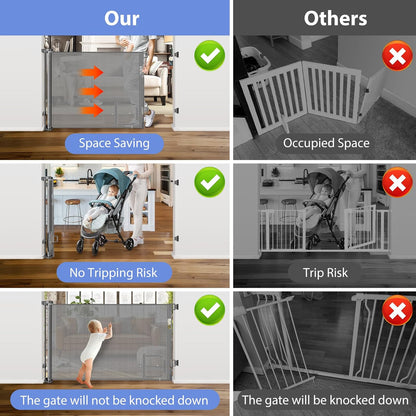 Retractable Baby Gates with Door 55" Wide Retractable Dog Gate with Pet Door Outdoor Retractable Gate for Dogs Mesh Baby Gate Retractable Pet Gate with Cat Door Retractable Child Gates for Doorways