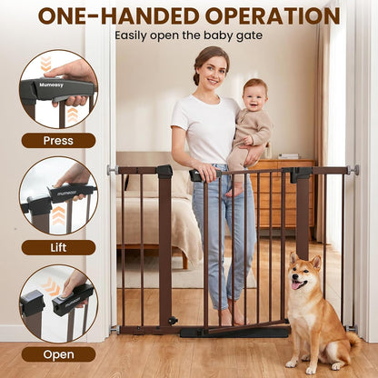 Baby Gate for Stairs, 29.7-40.6" Auto Close Dog Gate Indoor for Doorways, Dual-Lock Design, Adjustable Pet Gate No Drilling with Walk Thru Door for Hallways, Stroller Friendly, Black