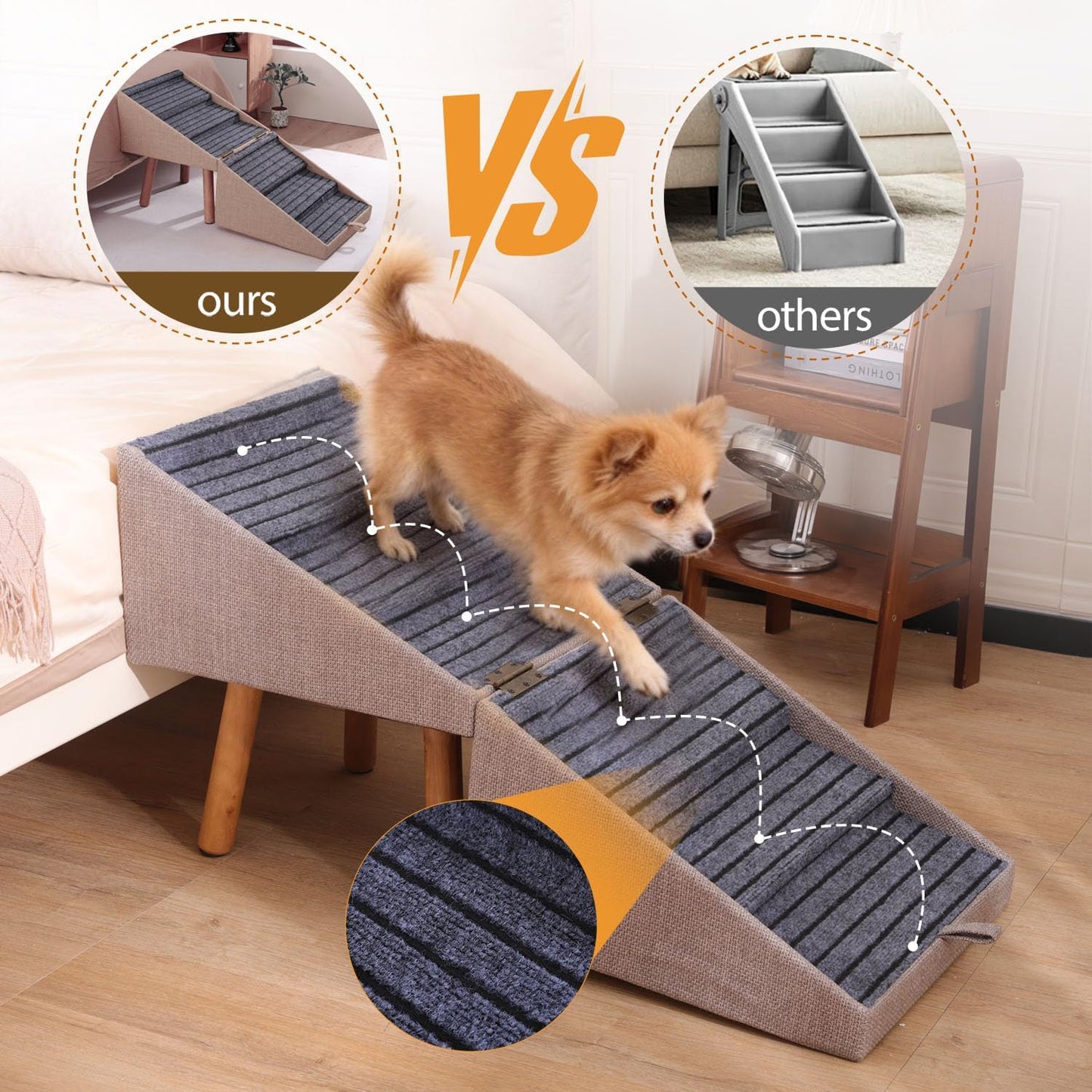 17.13" H Dog Stairs for Small Dogs, 2-in-1 Pet Steps & Ottoman - Foldable Dog Stairs for Couch, Non-Slip Wooden Pet Stairs for Puppy Senior Injured Dogs