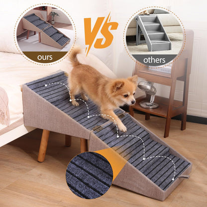 17.13" H Dog Stairs for Small Dogs, 2-in-1 Pet Steps & Ottoman - Foldable Dog Stairs for Couch, Non-Slip Wooden Pet Stairs for Puppy Senior Injured Dogs