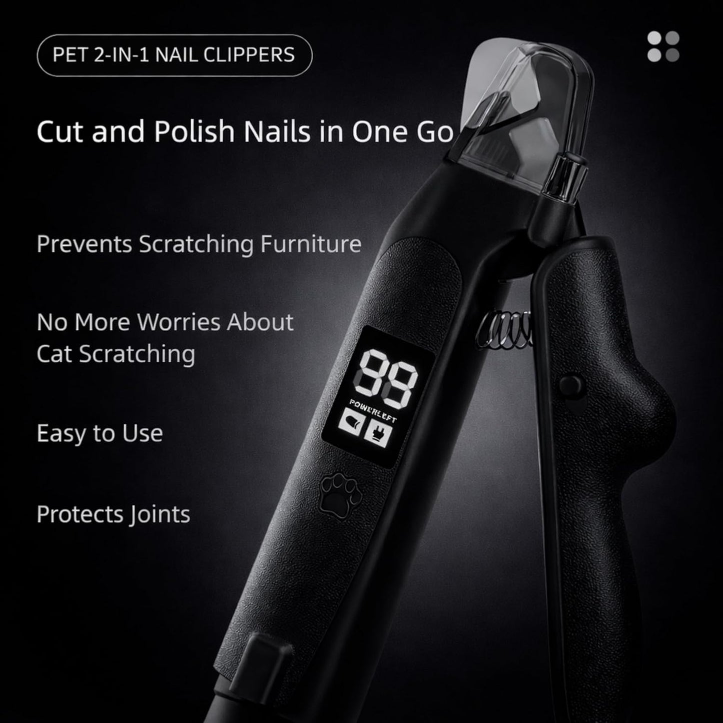 2-in-1 Dog Cat Nail Clippers with Light Bloodline Indicator & Electric Grinder – Type-C Rechargeable Dog Cat Nail Trimmer – Low Noise Grooming Tool with Battery Display (Dark Beige)