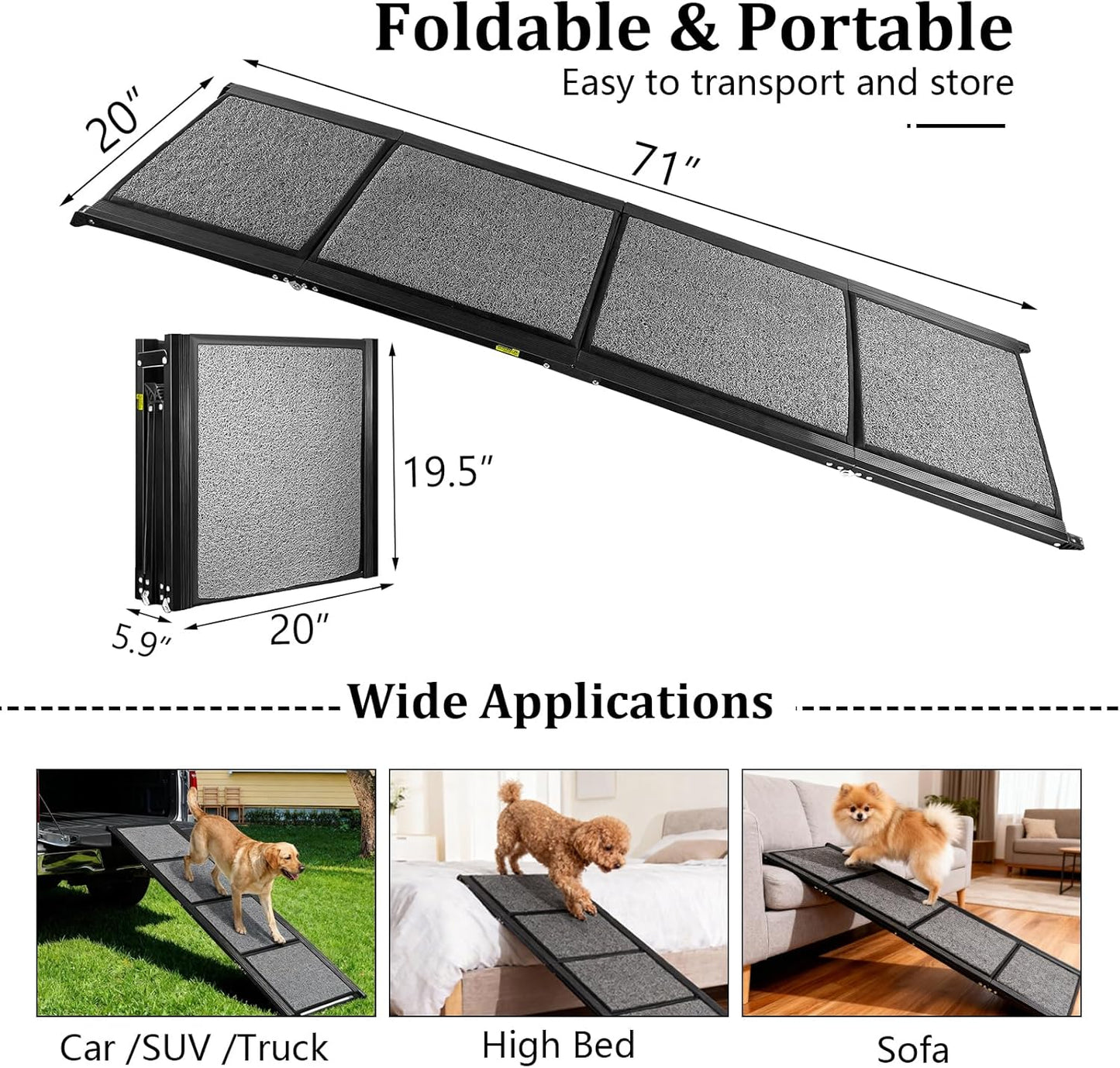 67" x 20" Dog Ramp for Car, Folding Pet Stair Ramps for Truck, SUV, Portable Pet Steps Load-Bearing 200LBS with Non-Slip Surface