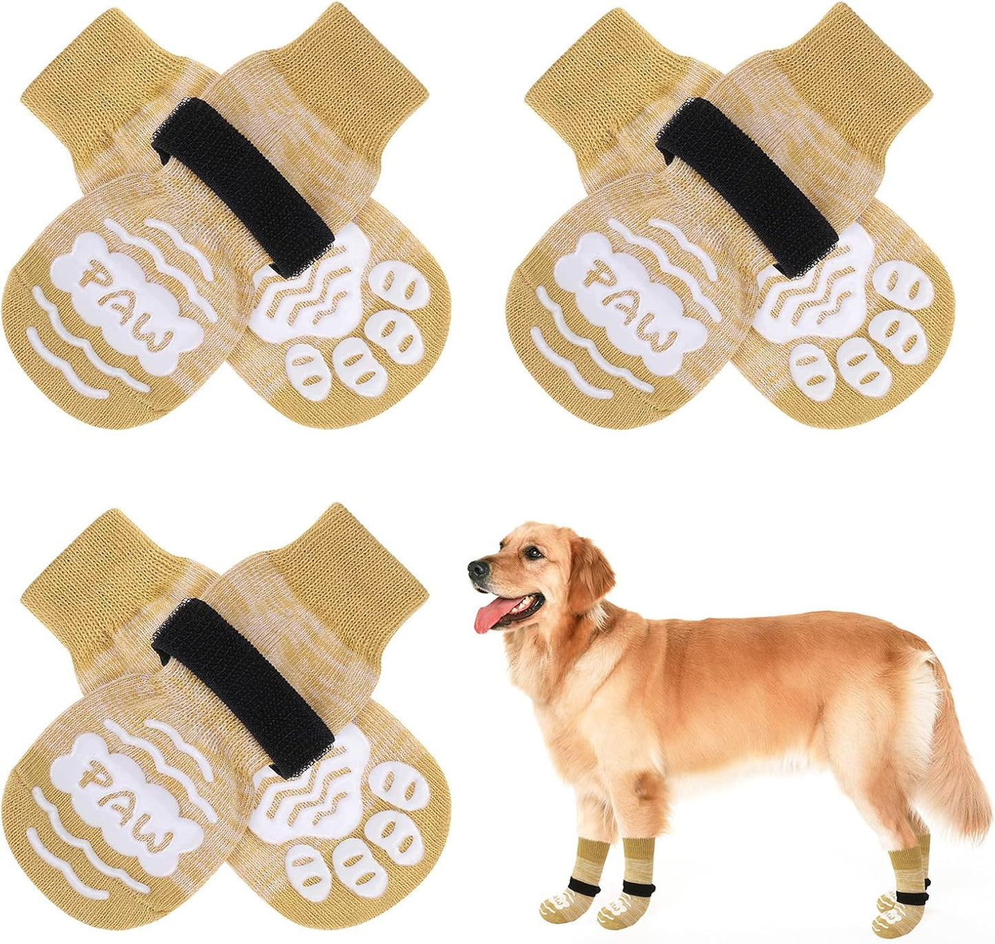 BEAUTYZOO Anti-Slip Dog Socks,Dog Shoes for Hot/Cold Pavement,Paw Protectors with Grips 3 Pairs for Puppy Small Medium Large Senior Old Dogs,Dog Socks to Prevent Licking and Hardwood Floor Protection