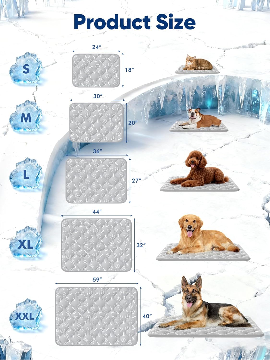 Rywell Dog Cooling Mat 2.0, Ocean Blue,44" x 32" Thick & Durable Cooling Mat for Extra Large Dogs, Long-Lasting Cool with Waterproof & Color-Changing Arc-Chill Tech (Q-Max>0.5) Washable& Non-Toxic