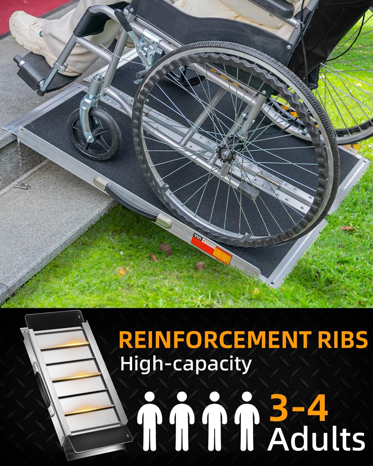 VNN Portable Wheelchair Ramp 4FT, Non-Slip Aluminum Ramps for Wheelchairs for Home, Handicap Wheelchair Ramps for Home Steps, Aluminum Loading Dock Plates, Doorways, Black