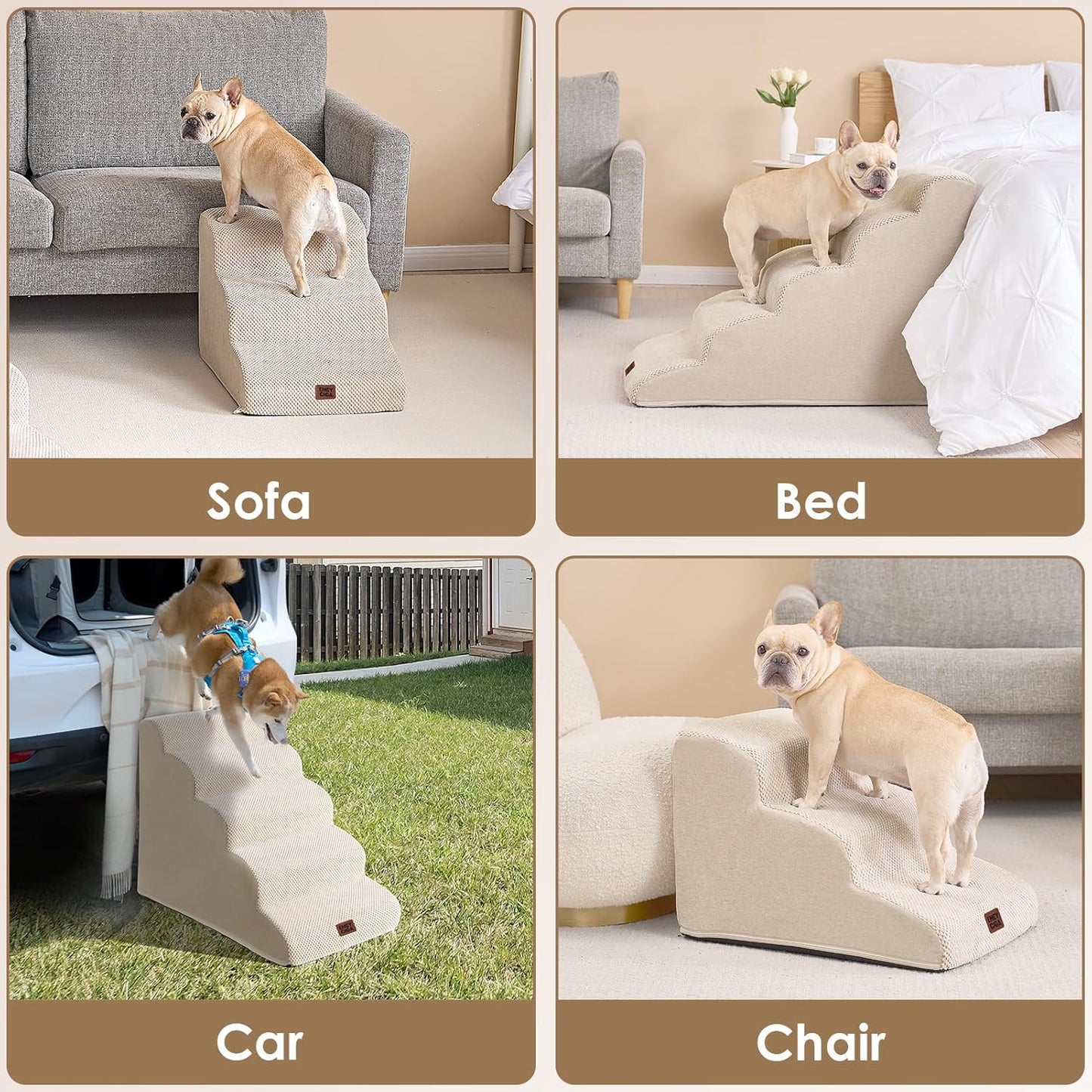 EHEYCIGA Curved Dog Stairs Ramp for High Beds 19.7" H, 4-Step Dog Steps for Small Dogs and Cats, Pet Stairs for High Bed Climbing, Non-Slip Balanced Pet Step Indoor, Grey