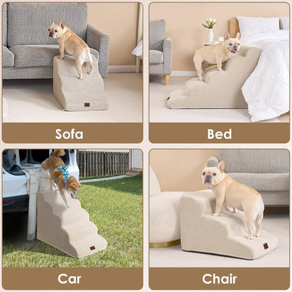 EHEYCIGA Curved Dog Stairs Ramp for High Beds 19.7" H, 4-Step Dog Steps for Small Dogs and Cats, Pet Stairs for High Bed Climbing, Non-Slip Balanced Pet Step Indoor, Grey