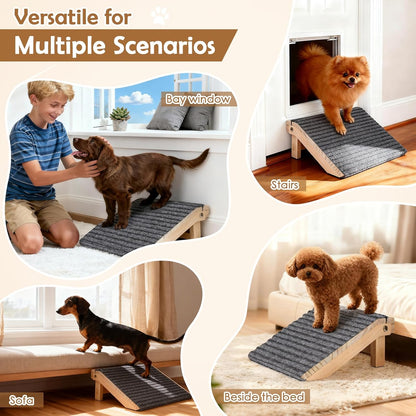 2 Pack Dog Ramp Stairs for Small Dogs – 2-in-1 Solid Wood Pet Ramp & Calf Stretcher, Supports 170lbs, Non-Slip Carpet, Gentle Slope for Senior/Injured/Aging Dogs, Indoor/Gym Use, No Assembly Required