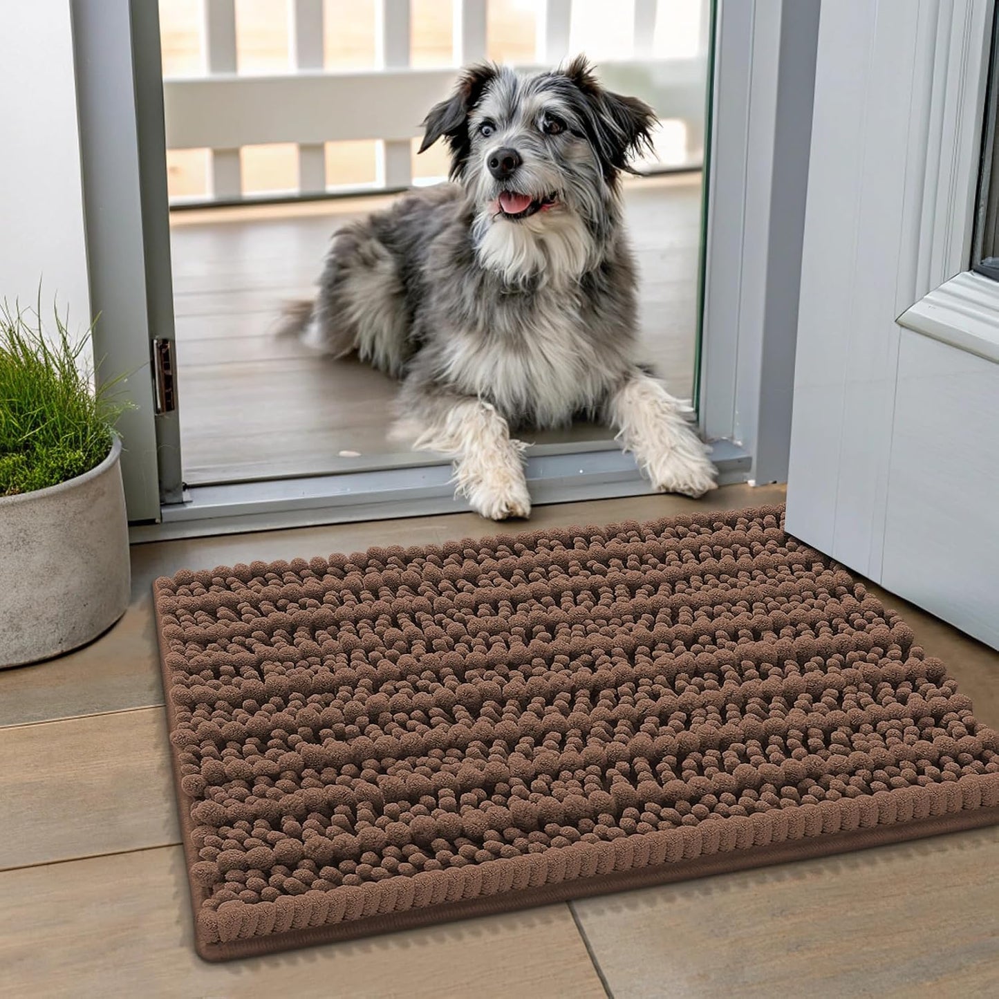 Smiry Dog Door Mat for Muddy Paws 30x20, Extra Soft Absorbent Chenille Doormat, Trap Moisture and Dirt, Non-Slip Machine Washable Front Door Mat for Indoor Entrance Inside Floor, Grey