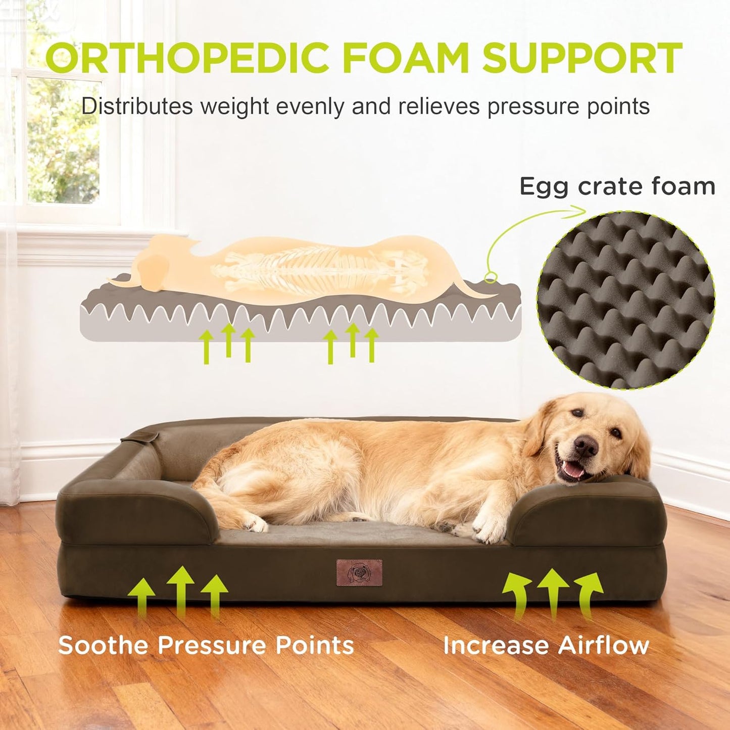 Extra Large Dog Bed, Orthopedic XL Washable Memory Foam Bed for Big Dogs Waterproof Pet Couch Sofa Bolster with Removable Cover, Non-Slip Bottom, Tennis Ball Toy, 42x30