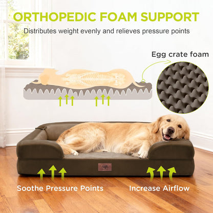Extra Large Dog Bed, Orthopedic XL Washable Memory Foam Bed for Big Dogs Waterproof Pet Couch Sofa Bolster with Removable Cover, Non-Slip Bottom, Tennis Ball Toy, 42x30