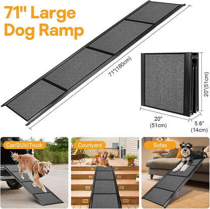 67''x 17'' Dog Ramp, Dog Ramp for Car, Folding Car Ramps for Pets, Dog Stairs Up to 250LBS, Pet Ramp with Non-Slip Rug Surface, Extra Long Dog Steps for Car, SUV, Truck