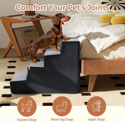 Dog Stairs for Small Dogs and Cats 14" H 3-Step Dog Steps for High Bed Couch and Sofa High-Density Foam Pet Stairs with Supporting Board Pet Steps with Non-Slip Bottom Washable Cover