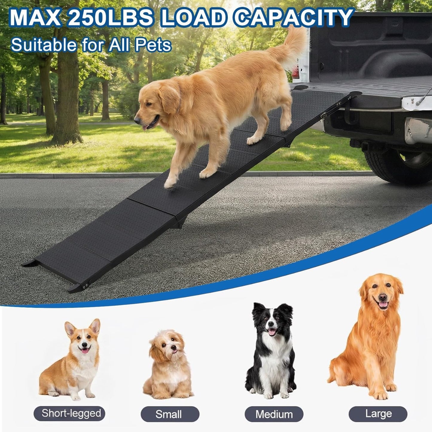 Dog Ramp for Car 71" X 17.6" Extra Long Folding Aluminum Pet Ramp for Large Dogs up to 250 LBS, Portable Waterproof Dog Ramps for SUV Truck Cars