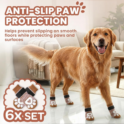 Anti Slip Dog Socks - 6 Pack | Dog Socks to Prevent Paw Licking, Add Traction, Keep Warm & Protect from Hot Pavement | Paw Protection for Senior Dogs for Hardwood Floors | Dog Booties - XL